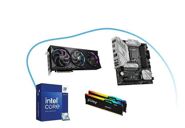 Скупка компьютерных комплектующих в Ташкенте: видеокарта, процессор Intel Core, материнская плата и ОЗУ.